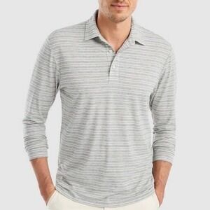 Johnnie-O Brannen Long Sleeve Seal Gray Striped Polo Knit Shirt Men's Large